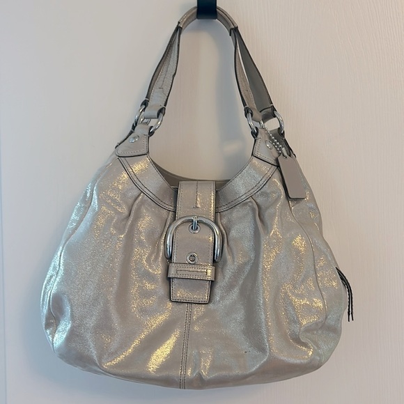 COACH F15075 Soho Leather Flap Buckle Hobo Bag Champagne Sparkle - Picture 1 of 8